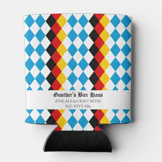 Oktoberfest Aangepast Blauw Zwart Rood Geel Blikjeskoeler (Achterkant)