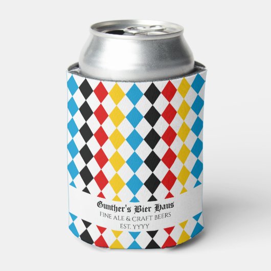 Oktoberfest aangepaste tekst Blauw zwart rood geel Blikjeskoeler (Blikje Voorkant)