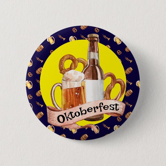 Oktoberfest Beer And Pretzels  Ronde Button 5,7 Cm (Voorkant)