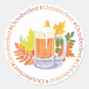 Oktoberfest Beer en Autumn Leaves Ronde Sticker
