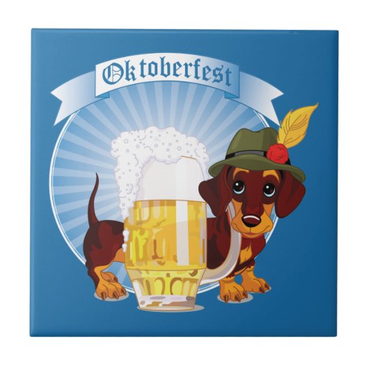 Oktoberfest Beer en Dog Ceramic Tegel Tegeltje (Voorkant)