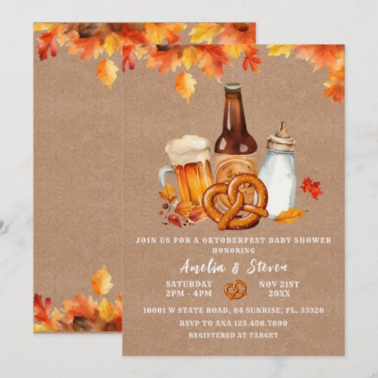 Oktoberfest Bier & Bottles Baby shower Uitnodiging (Voorkant / Achterkant)
