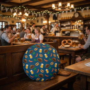 Oktoberfest Bier, Brezel & Worst Patroon Worpdeken Rond Kussen