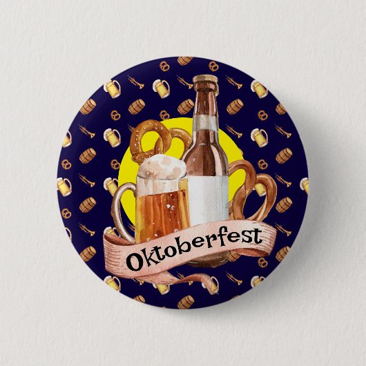 Oktoberfest Bier en Pretzels Ronde Button 5,7 Cm (Voorkant)