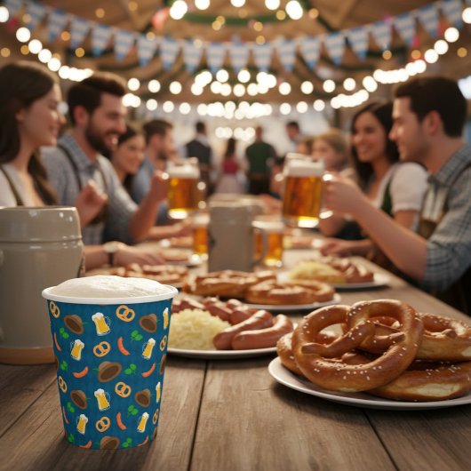 Oktoberfest Bier, Pretzel & Worst Patroon Papier Papieren Bekers