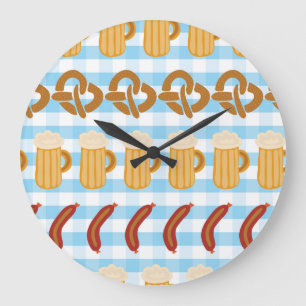 Oktoberfest: bier, pretzel, worstpatroon grote klok
