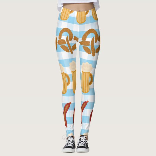 Oktoberfest: bier, pretzel, worstpatroon leggings (Voorkant)