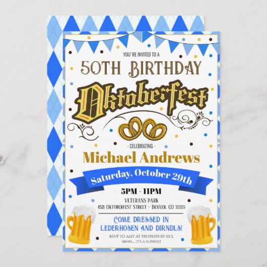 Oktoberfest bier verjaardagsfeestje uitnodigen kaart (Voorkant / Achterkant)