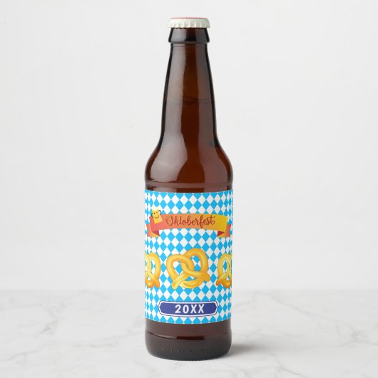 OKTOBERFEST bierfestival decoratie Blauw patroon Bier Etiket (Voorkant)