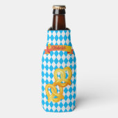 OKTOBERFEST bierfestival decoratie Blauw patroon Flesjeskoeler (Fles Voorkant)