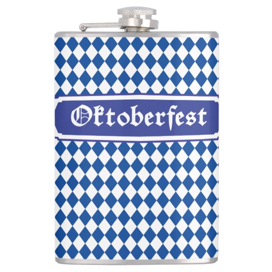OKTOBERFEST bierfestival decoratie Blauw patroon Heupfles (Voorkant)