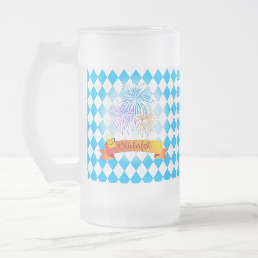OKTOBERFEST bierfestival decoratie Blauw patroon Matglas Bierpul (Links)