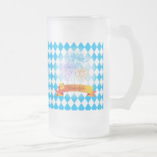 OKTOBERFEST bierfestival decoratie Blauw patroon Matglas Bierpul