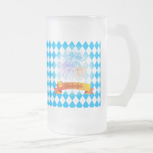 OKTOBERFEST bierfestival decoratie Blauw patroon Matglas Bierpul (Rechts)