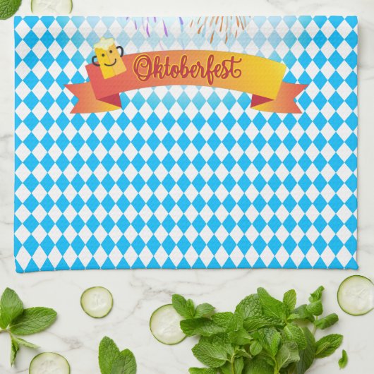 OKTOBERFEST bierfestival decoratie Blauw patroon Theedoek (Gevouwen)