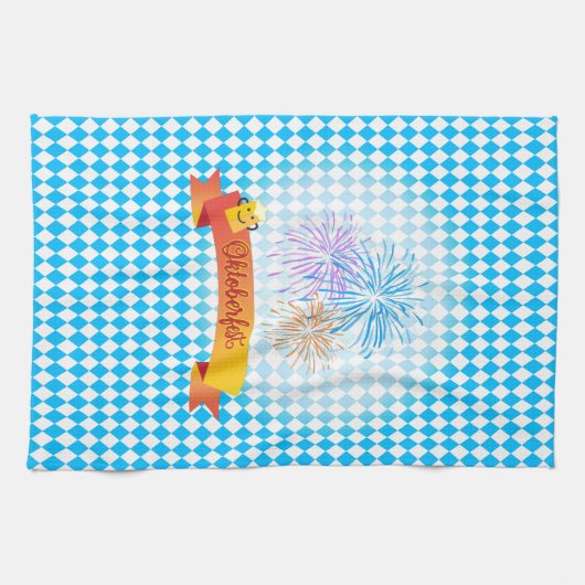 OKTOBERFEST bierfestival decoratie Blauw patroon Theedoek (Horizontaal)