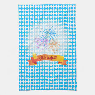 OKTOBERFEST bierfestival decoratie Blauw patroon Theedoek
