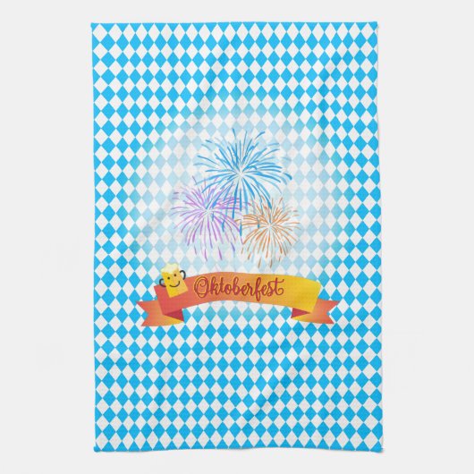 OKTOBERFEST bierfestival decoratie Blauw patroon Theedoek (Verticaal)
