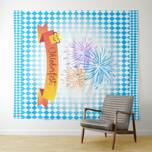 OKTOBERFEST bierfestival decoratie Blauwe patroon Wandkleed (In Situ (horizontaal))