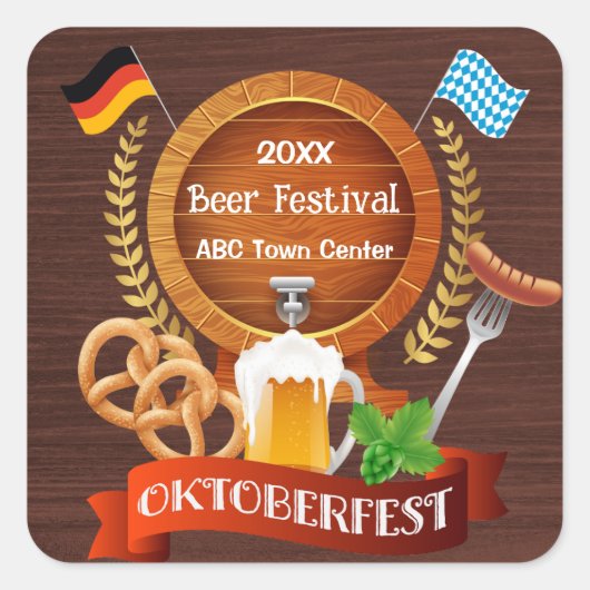 Oktoberfest-biervat Vierkante Sticker (Voorkant)