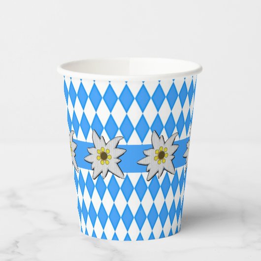 Oktoberfest Blue en White met Edelweiss Papieren Bekers (Links)