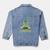 Oktoberfest Cat Cartoon Kunst Fun Design Denim Jacket (Achterkant)