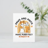 Oktoberfest Cat Party Paws en Pints Briefkaart (Staand voorkant)