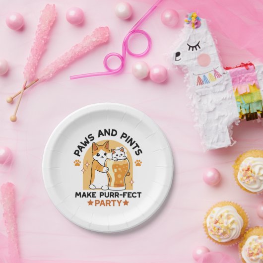 Oktoberfest Cat Party Paws en Pints Papieren Bordje (Feest)
