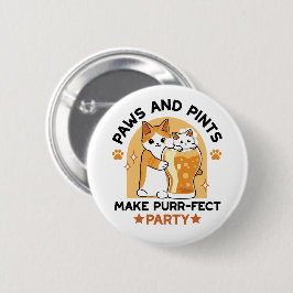 Oktoberfest Cat Party Paws en Pints Ronde Button 5,7 Cm