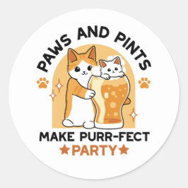 Oktoberfest Cat Party Paws en Pints Ronde Sticker