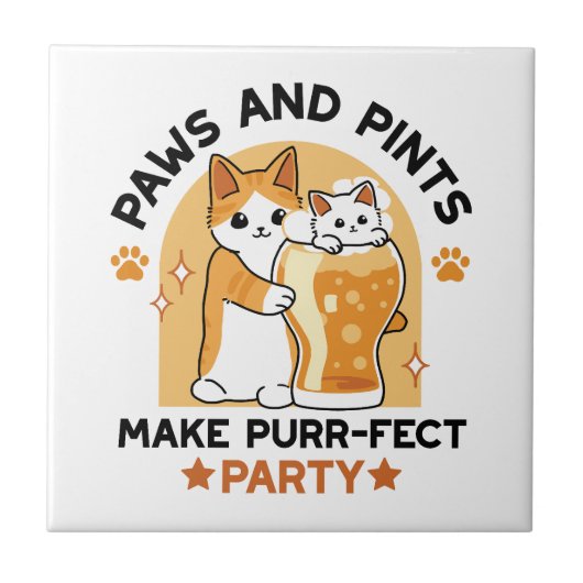 Oktoberfest Cat Party Paws en Pints Tegeltje (Voorkant)