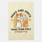 Oktoberfest Cat Party Paws en Pints Theedoek (Verticaal)