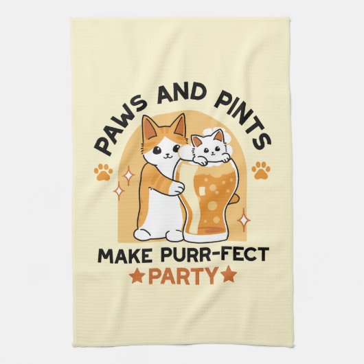 Oktoberfest Cat Party Paws en Pints Theedoek (Verticaal)