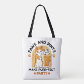 Oktoberfest Cat Party Paws en Pints Tote Bag (Achterkant)