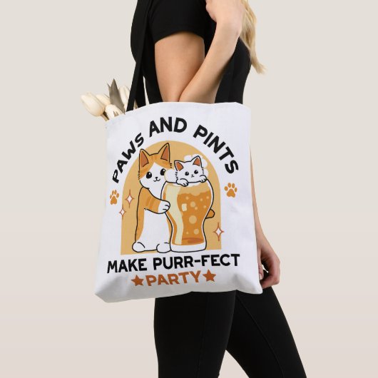 Oktoberfest Cat Party Paws en Pints Tote Bag (Dichtbij)