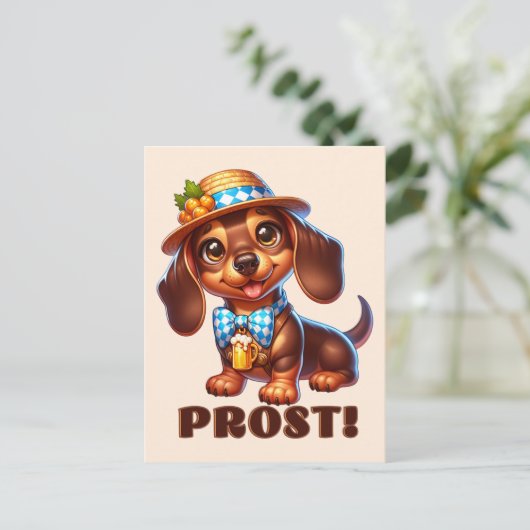 Oktoberfest Dachshund Prost! Briefkaart (Staand voorkant)