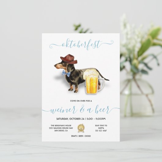 Oktoberfest Dachshund Weiner & Beer Party Kaart (Staand voorkant)