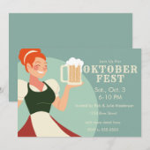 Oktoberfest Dame met bier Uitnodiging (Voorkant / Achterkant)