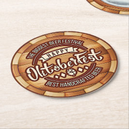 Oktoberfest Festival Bruine Houten Biervat  Ronde Kartonnen Onderzetter