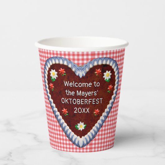 Oktoberfest Heart (aanpasbaar) Papierkop Papieren Bekers (Voorkant)