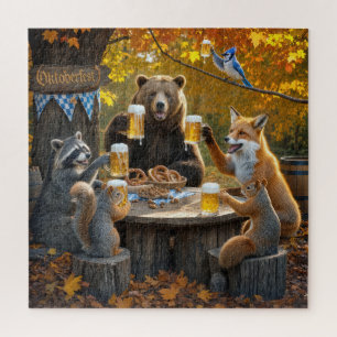 Oktoberfest in het bos met wilde dieren legpuzzel