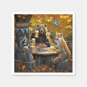 Oktoberfest in het bos met wilde dieren servet