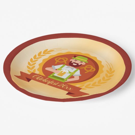 Oktoberfest Man in Alpiene Pet met bier Papieren Bordje (Gekanteld)