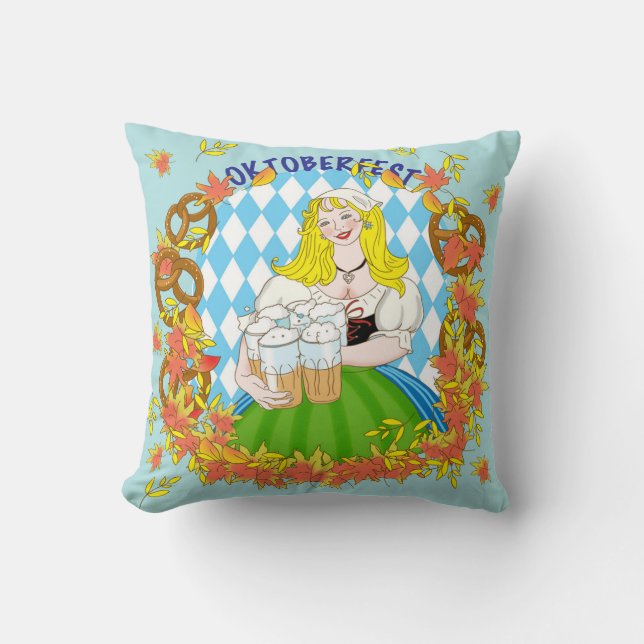 Oktoberfest, meisje en bier kussen (Voorkant)