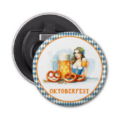 Oktoberfest met bier en pretzelsai button flesopener (Voorkant)