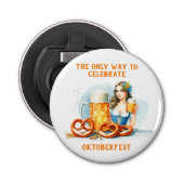 Oktoberfest met bier en pretzelsai button flesopener (Voorkant)