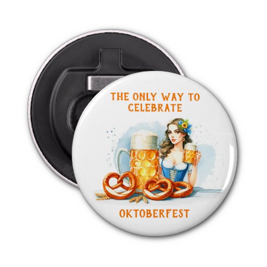 Oktoberfest met bier en pretzelsai button flesopener (Voorkant)