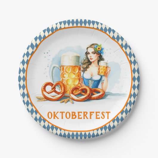 Oktoberfest met bier en pretzelsai papieren bordje (Voorkant)