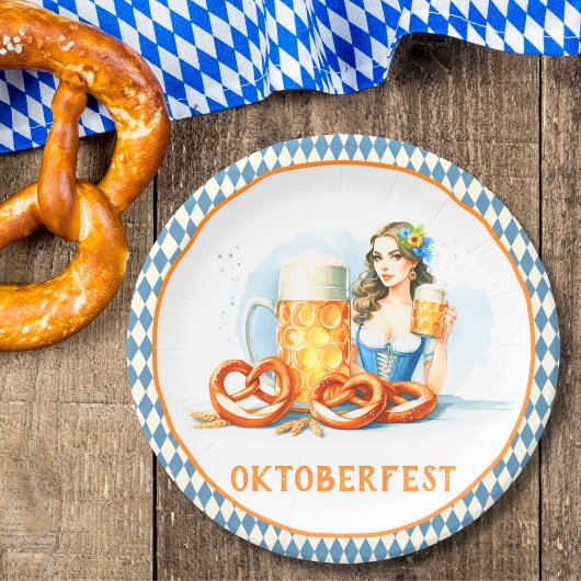 Oktoberfest met bier en pretzelsai papieren bordje