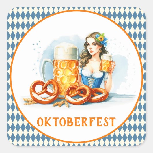 Oktoberfest met bier en pretzelsai vierkante sticker (Voorkant)